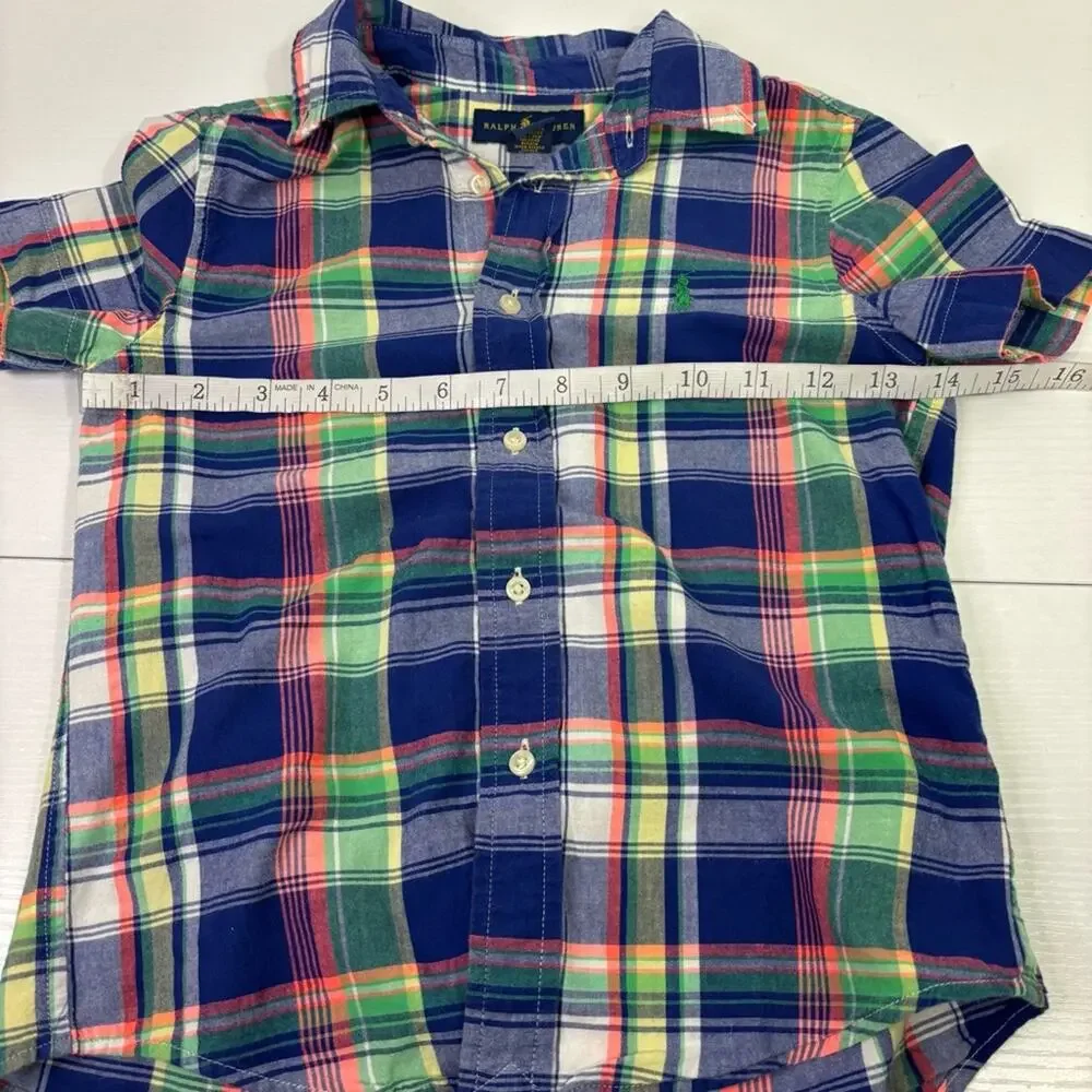 Ralph Lauren Boys Plaid Short Sleeve Button Down Shirt Size 6 TT0883